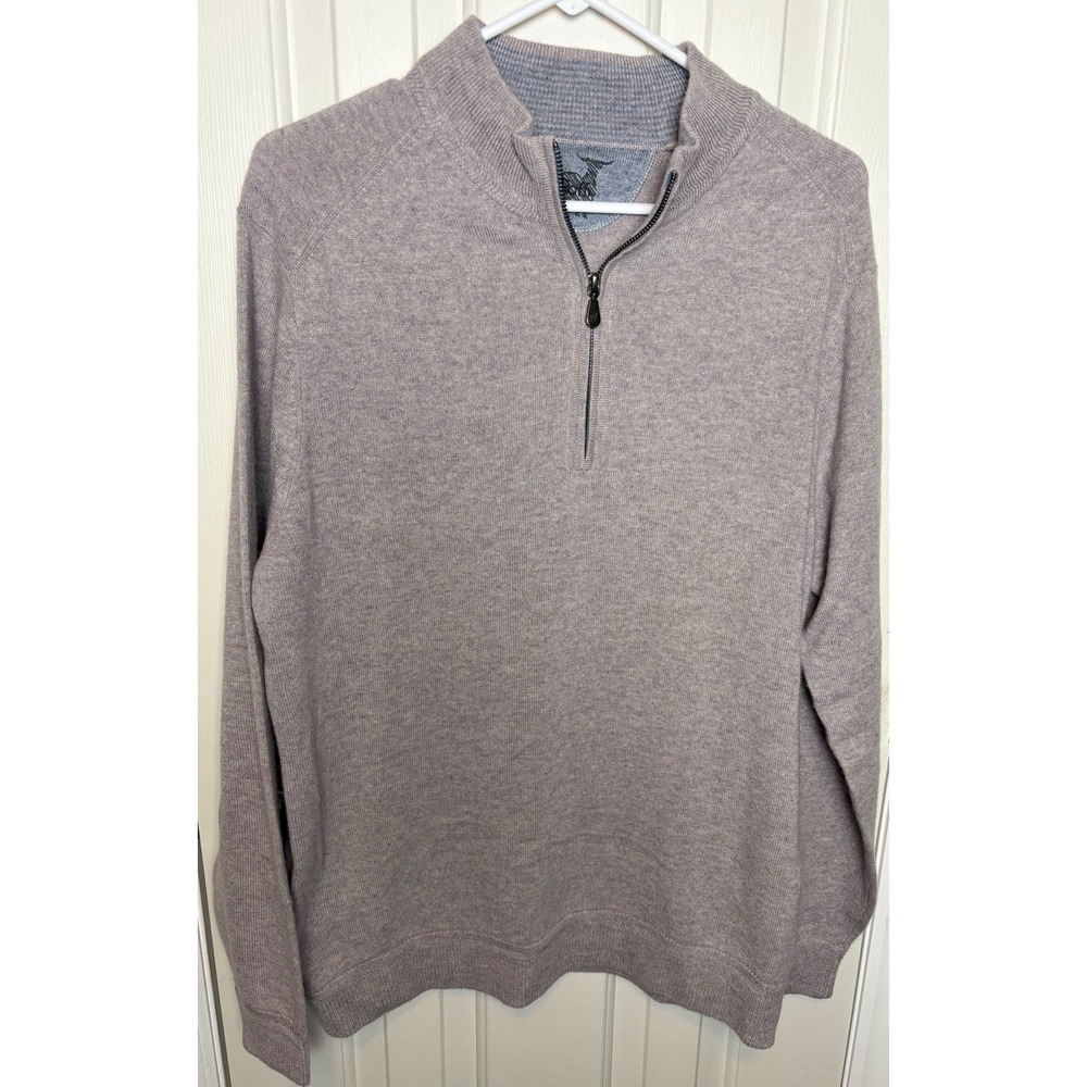 Raffi Sweater Men's 100% Cashmere 1/4 Zip Size Large Gray Blue Golf Classic